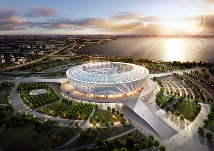 Vizualizácia Národného štadióna v Baku, ktorý je vo výstavbe. FOTO: BEGOC