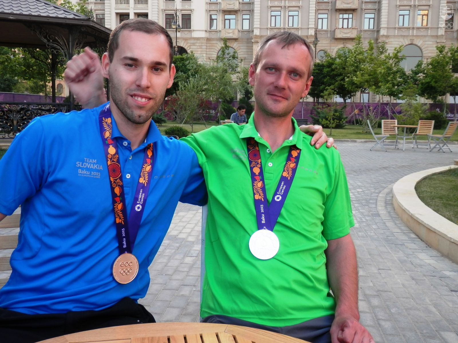 Dvaja medailisti z I. EH v Baku, vľavo Juraj Tužinský, vpravo Pavol Kopp. FOTO: ĽUBOMÍR SOUČEK