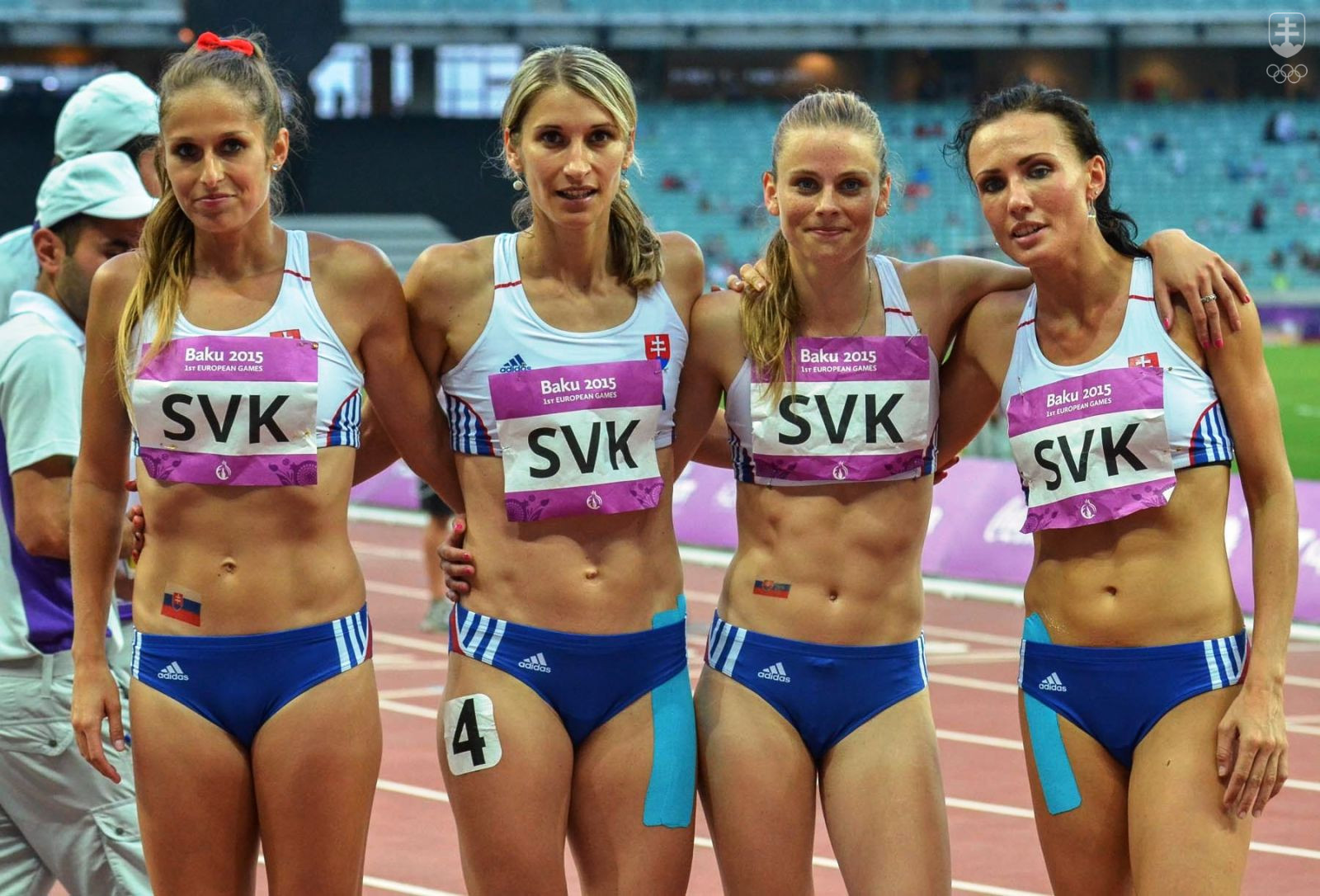 Členky víťaznej slovenskej štafety na 4x400 m (zľava) Štuková, Šalgovičová, Bezeková a Putalová. FOTO: JÁN SÚKUP, SOV