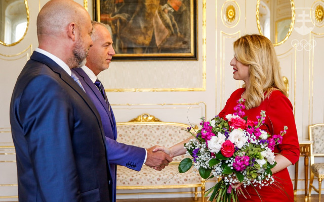 Prezident SOŠV Anton Siekel a generálny sekretár SOŠV Jozef Liba na prijatí u prezidentky SR Zuzany Čaputovej.