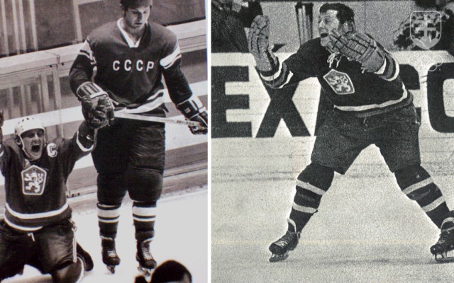 Dvakrát radosť kapitána strieborného tímu hokejistov ČSSR Jozefa Golonku.