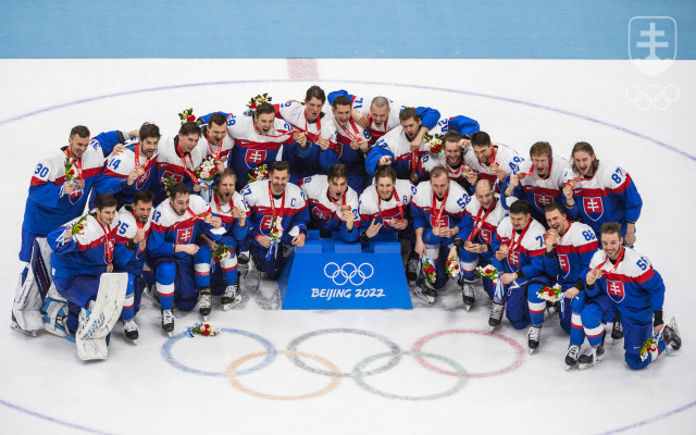 Bronzoví medailisti v hokeji z olympijského turnaja v Pekingu - reprezentácia Slovenska