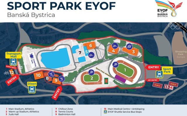 Mapka Športového parku EYOF v Banskej Bystrici.