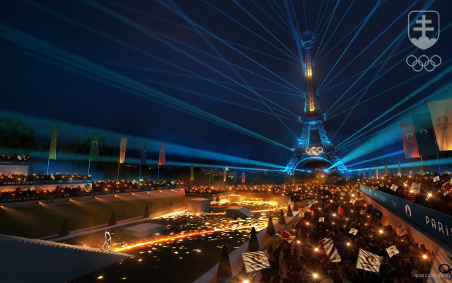 Takto by podľa organizátorov hier mala vyzerať scenéria vyvrcholenia otváracieho ceremoniálu OH 2024 v záhradách Trocadéra oproti Eiffelovej veži.