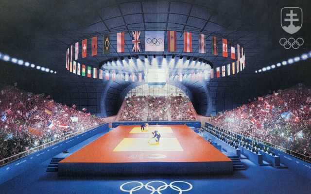 Vizualizácia brandingu parížskych olympijských športovísk.