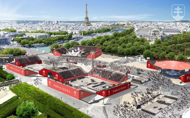 Plán rozloženia športovísk na Place de la Concorde