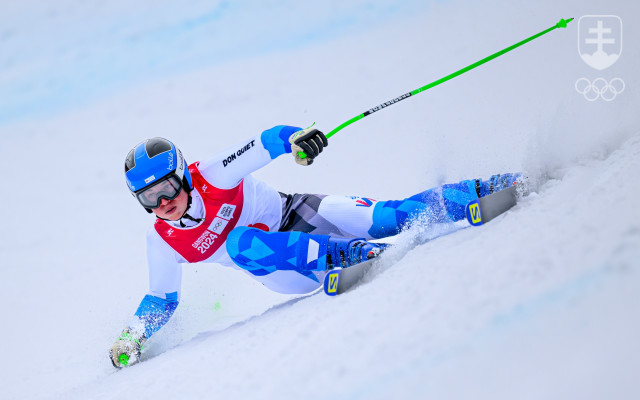 Andrej Barnáš na trati super-G na zimných olympijských hrách mládeže v Kangwone.