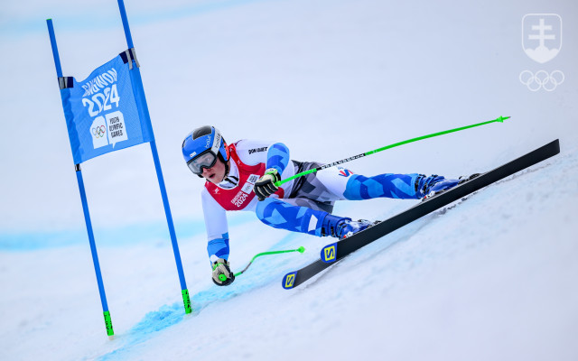 Andrej Barnáš na trati super-G na zimných olympijských hrách mládeže v Kangwone.