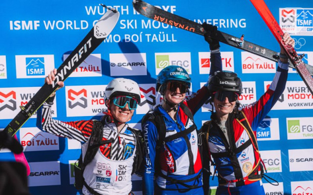 Tri najlepšie ženy SP v šprinte v Boi Taull, Marianna Jagerčíková vľavo. 
