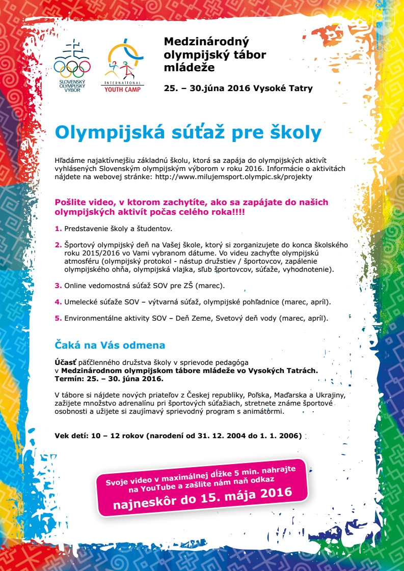 Súťaž pre školy o účasť v Medzinárodnom olympijskom tábore mládeže