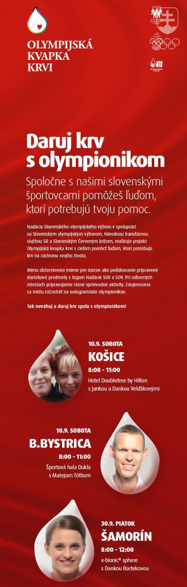 Nadácia SOV spolu so Slovenským olympijským výborom štartujú druhý ročník Olympijskej kvapky krvi