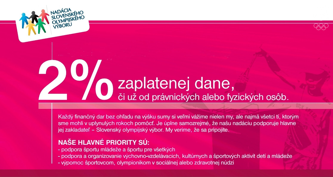 Darujte 2% zo zaplatenej dane Nadácii Slovenského olympijského výboru!