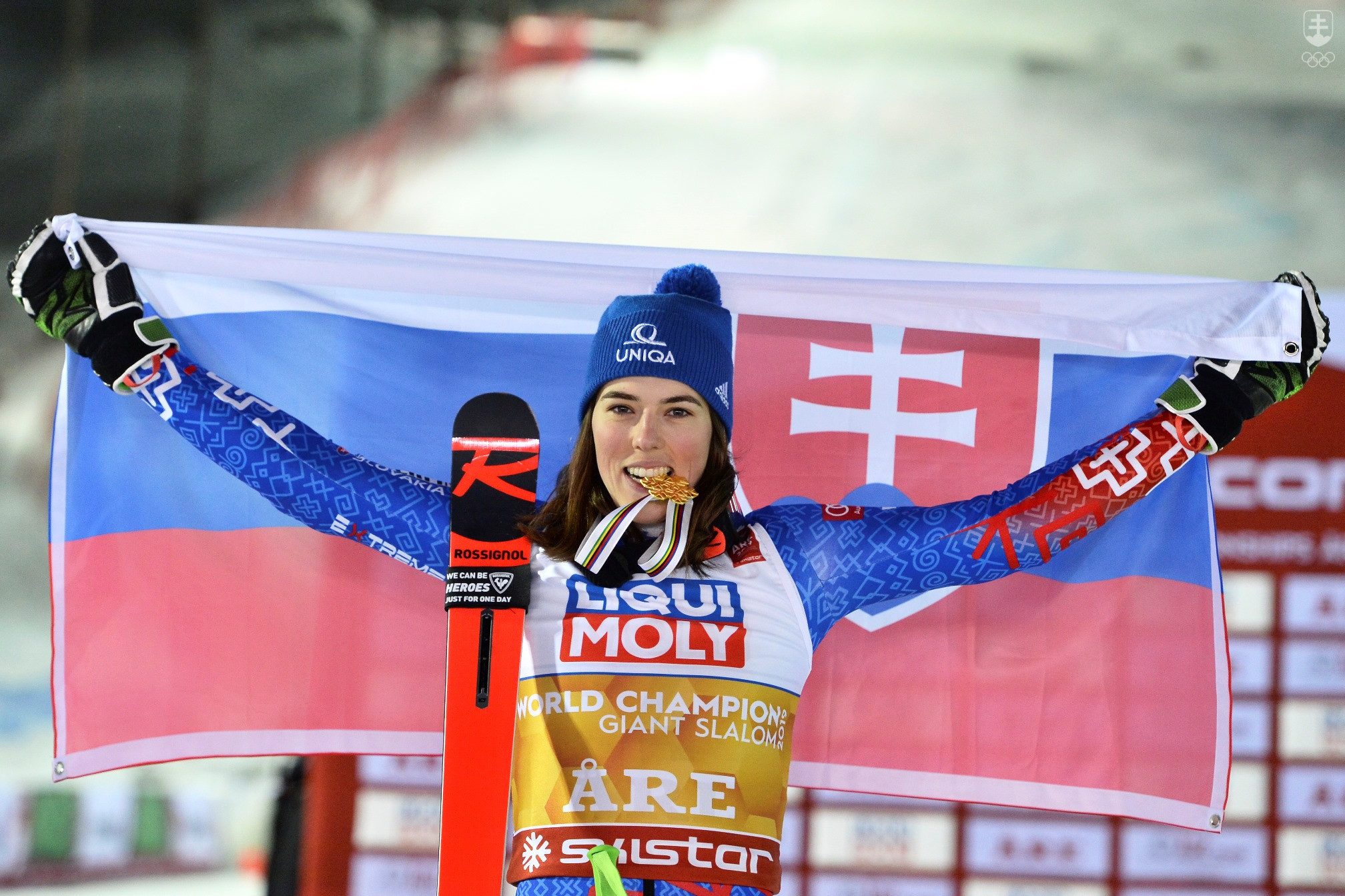 Petra Vlhová po zisku titulu majsterky sveta v obrovskom slalome.