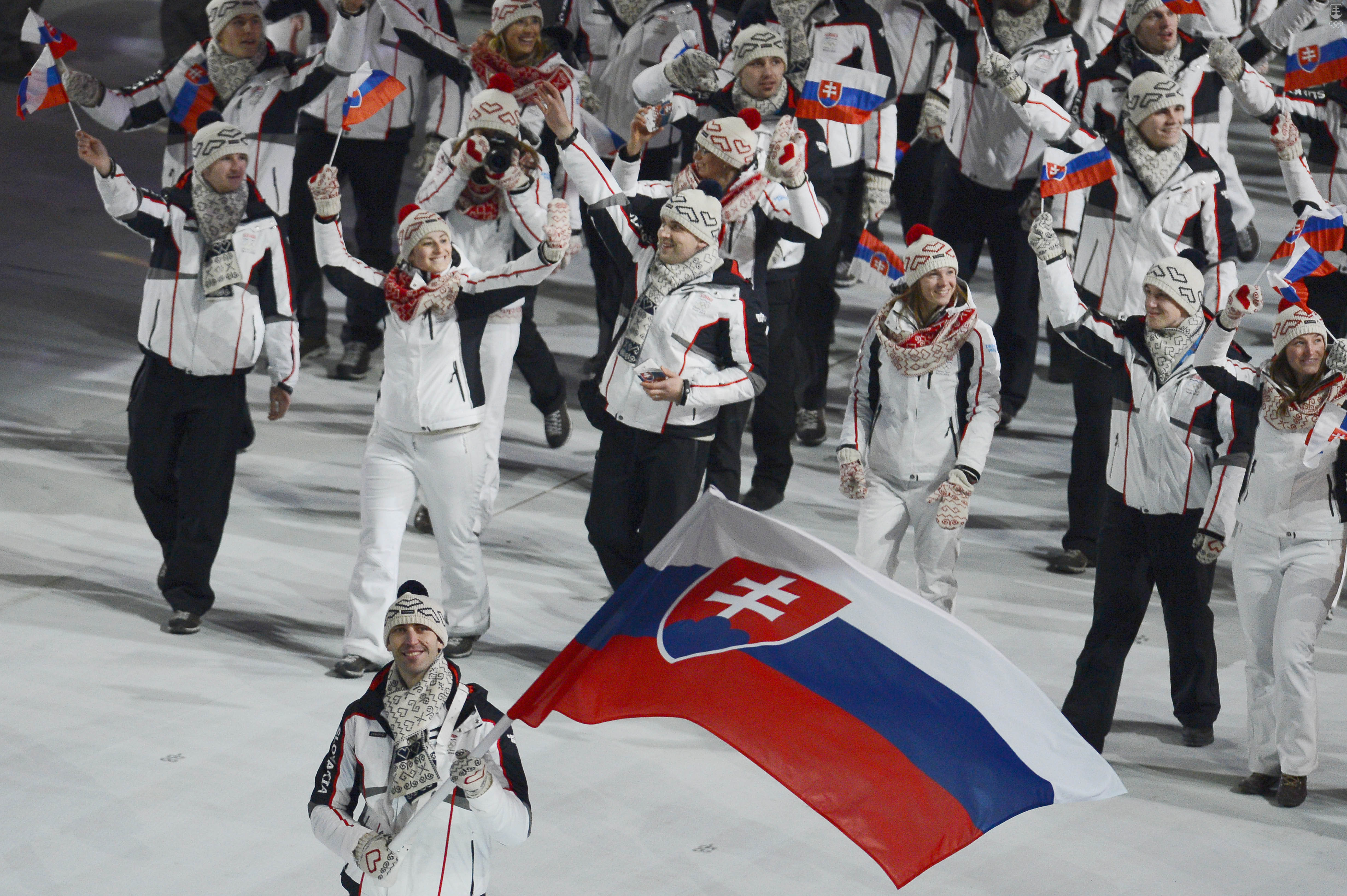 Vlajkonosič Zdeno Chára so slovenskou zástavou na otváracom ceremoniáli XXII. zimných olympijských hrách v Soči 7. februára 2014