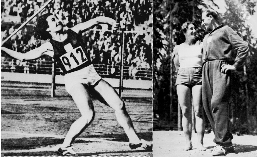 Na archívnych fotografiách TASR/ČTK vľavo Dana Zátopková na OH 1952 v Helsinkách, kde triumfovala v hode oštepom, a vpravo spoločne s manželom Emilom Zátopkom.
