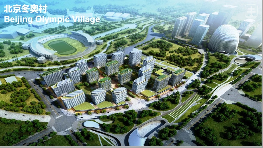 Vizualizácia pekinskej olympijskej dediny, ktorej výstavbu majú dokončiť v júni.