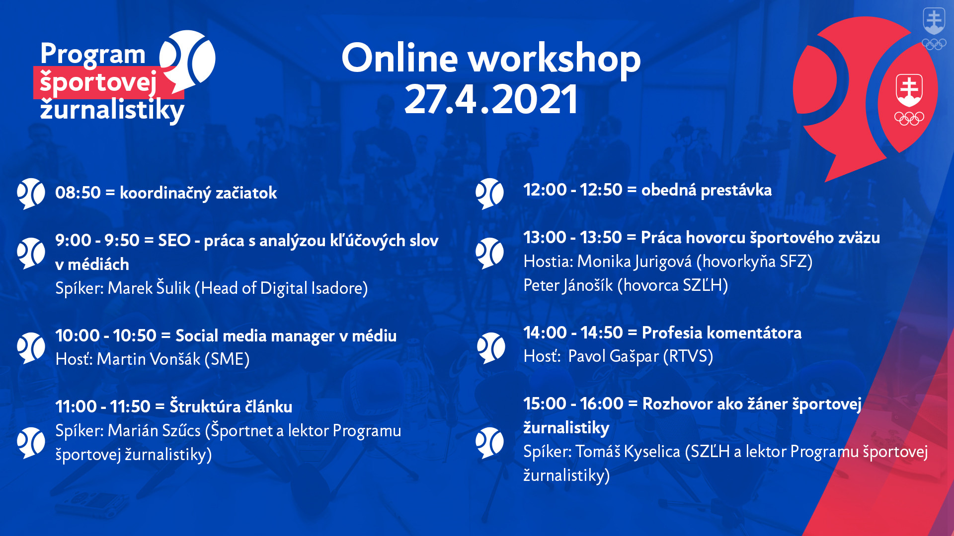 Program druhého workshopu v rámci Programu športovej žurnalistiky 
