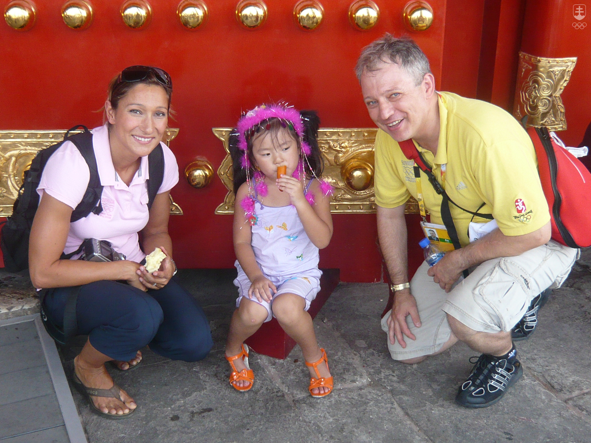 S Martinou Moravcovou a s podareným čínskym dievčatkom pri návšteve Zakázaného mesta v Pekingu počas  OH 2008.