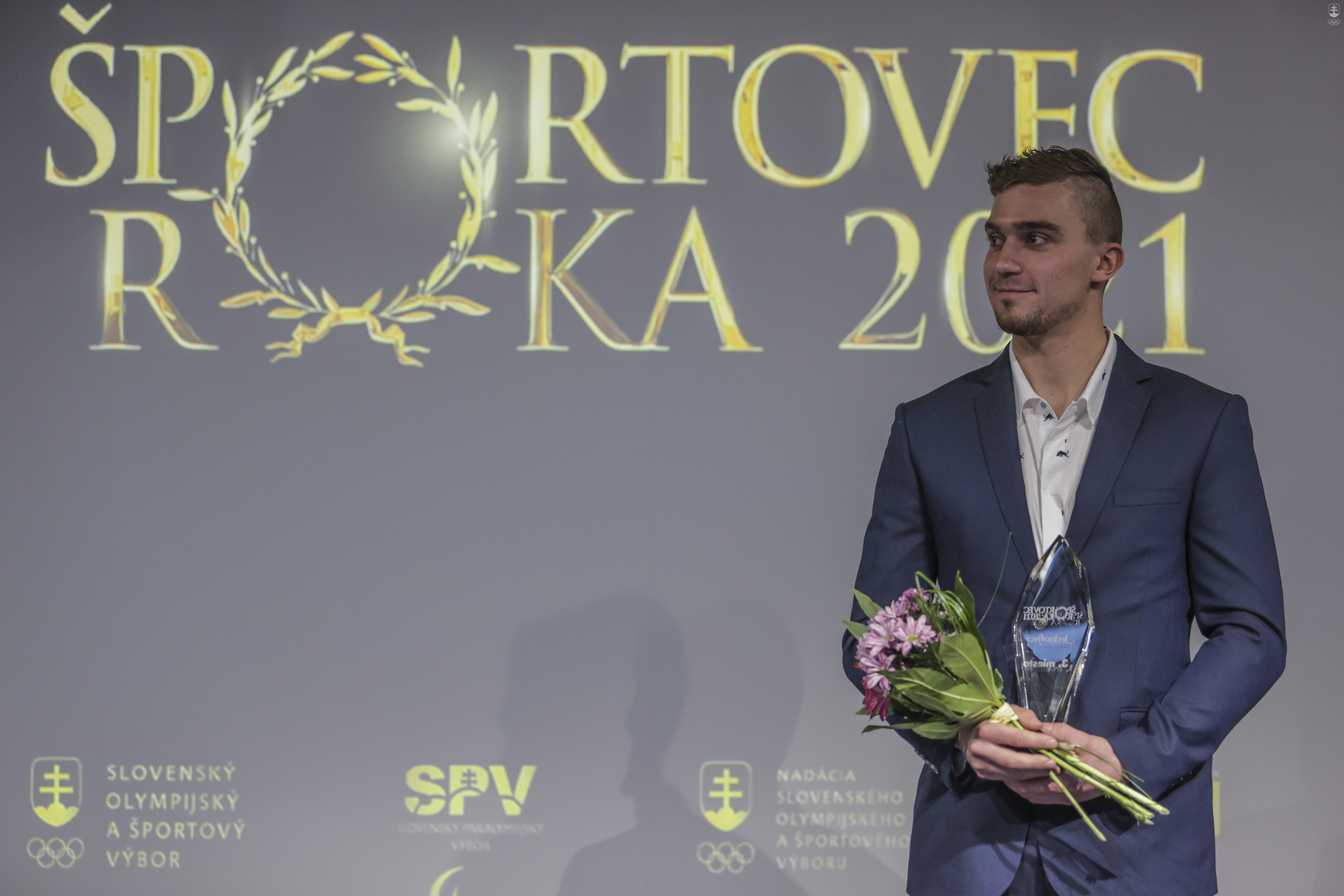 Jakub Grigar počas vyhlásenia výsledkov ankety Športovec roka 2021.