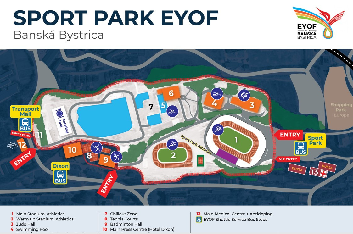 Mapka Športového parku EYOF v Banskej Bystrici.