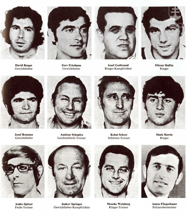 Mníchovské obete teroristov - jedenásť členov izraelskej olympijskej výpravy a jeden policajt.