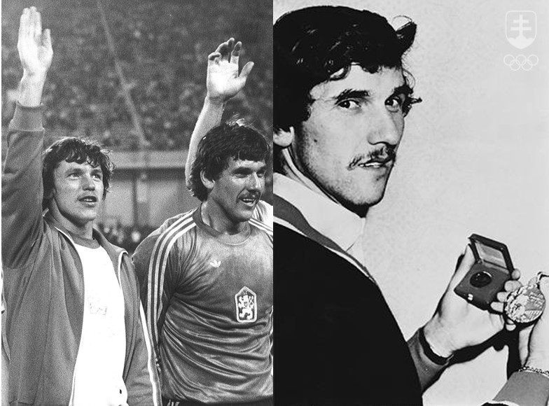 Na fotografii vľavo dvaja Slováci, ktorí sa v Moskve 1980 tešili z olympijského triumfu futbalistov ČSSR - František Kunzo a Stanislav Seman, vpravo Seman so zlatou olympijskou medailou.