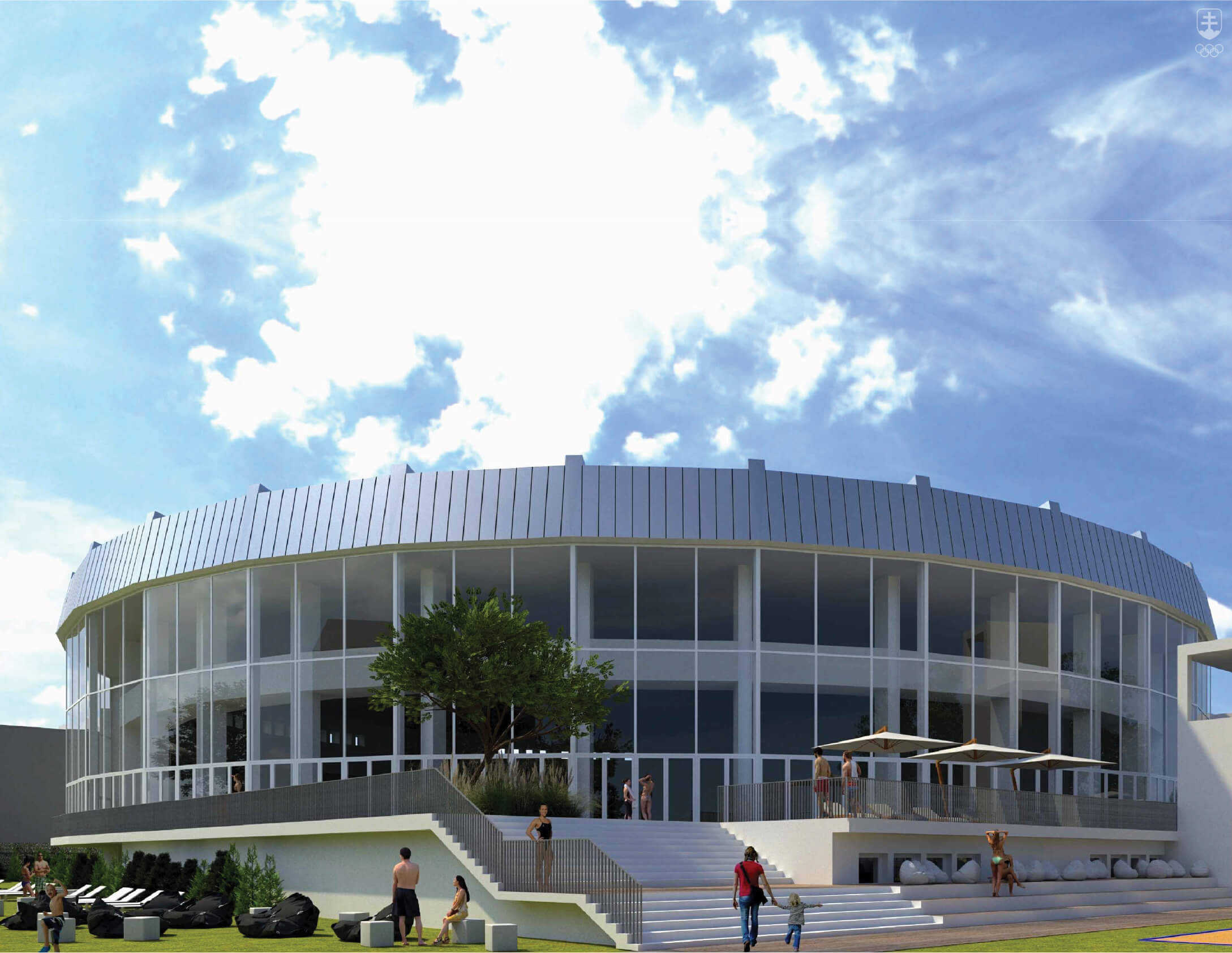 Vizualizácia Národného olympijského centra plaveckých športov v Košiciach. 