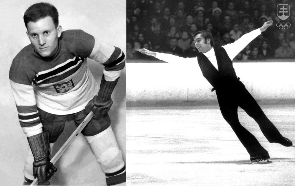 Vľavo historicky prvý slovenský medailista zo ZOH, člen strieborného družstva hokejistov ČSR na ZOH 1948 v St. Moritzi, vpravo náš prvý víťaz ZOH krasokorčuliar Ondrej Nepela, ktorý triumfoval v Sappore 1972.